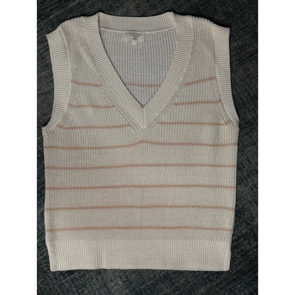 Gentle Fawn Striped Knit Sweater Vest V-Neck Crop Top Ivory Tan XS